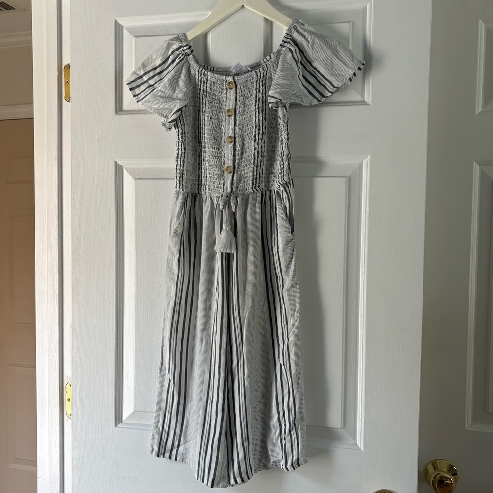 JAPNA girls blue and white striped romper size 10